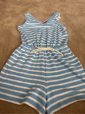 Lou & Grey Blue and White Striped Women’s Romper with Rope Waist
